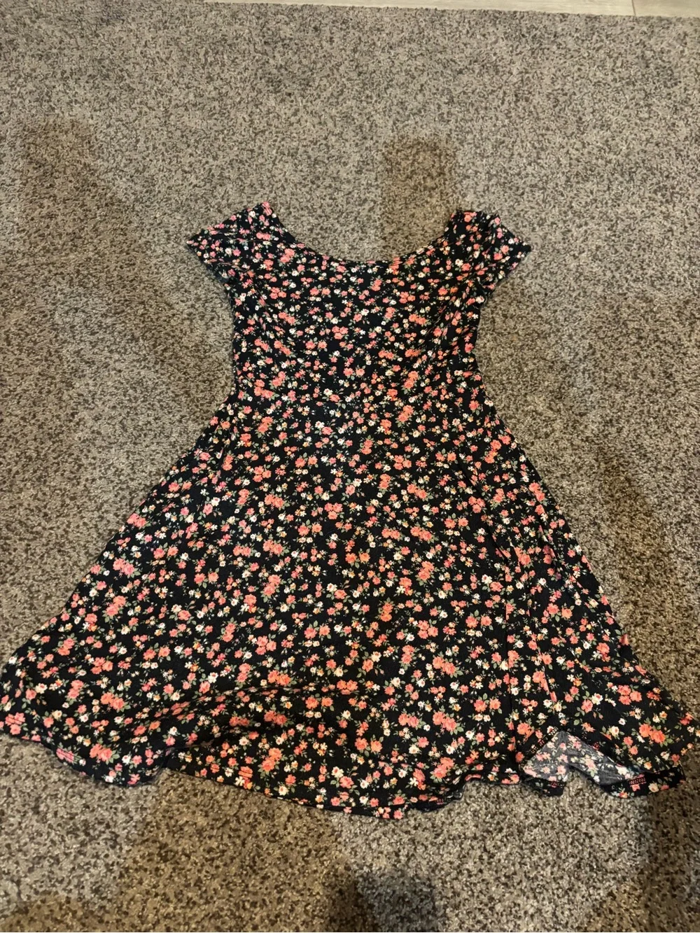 Papaya Black Floral Skater Dress with Pink and Cream Blossoms